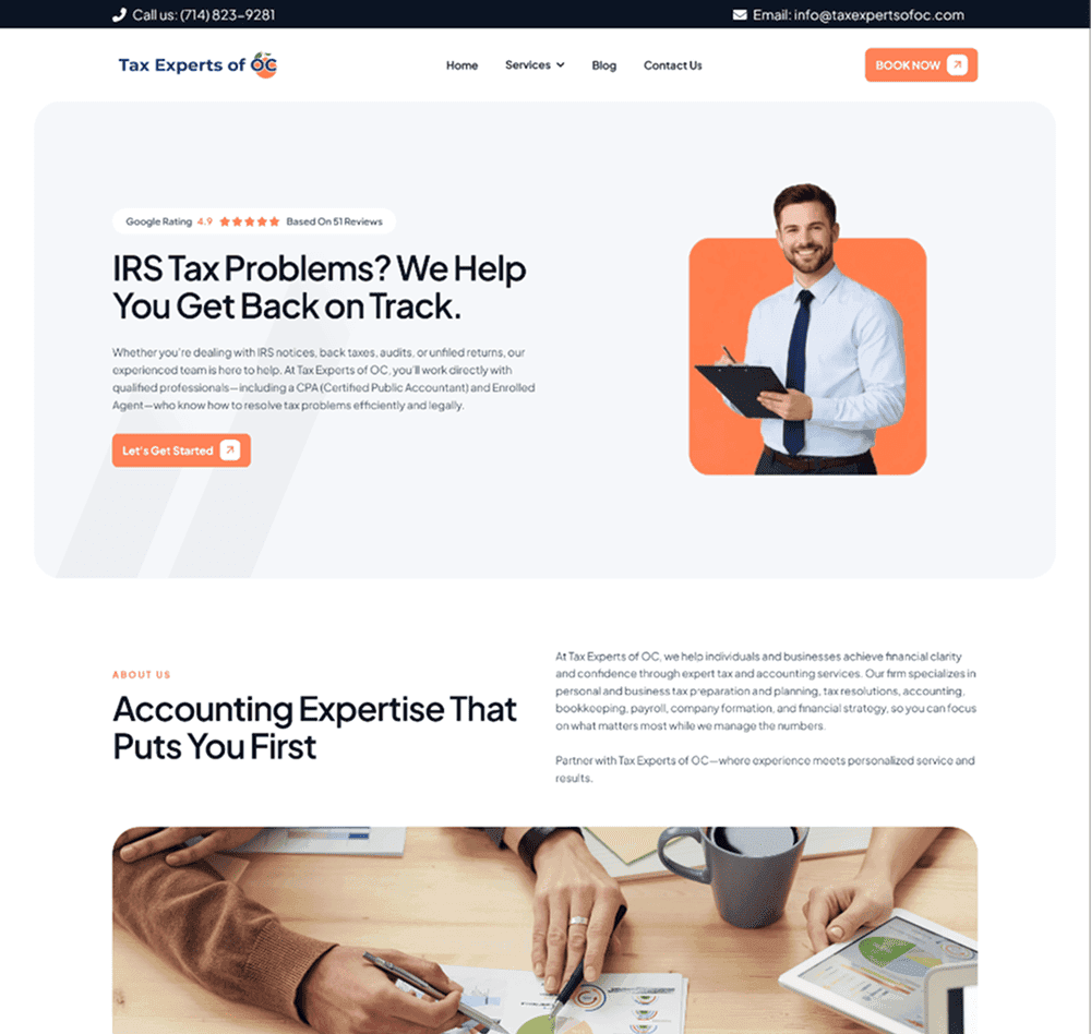 Tax Experts of OC website project by Web Solutions CA