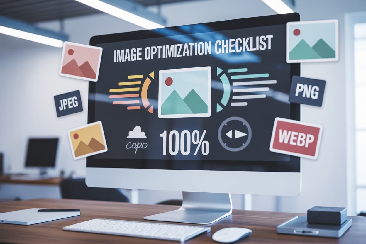 Image optimization checklist showing how to reduce image size and improve website loading speed