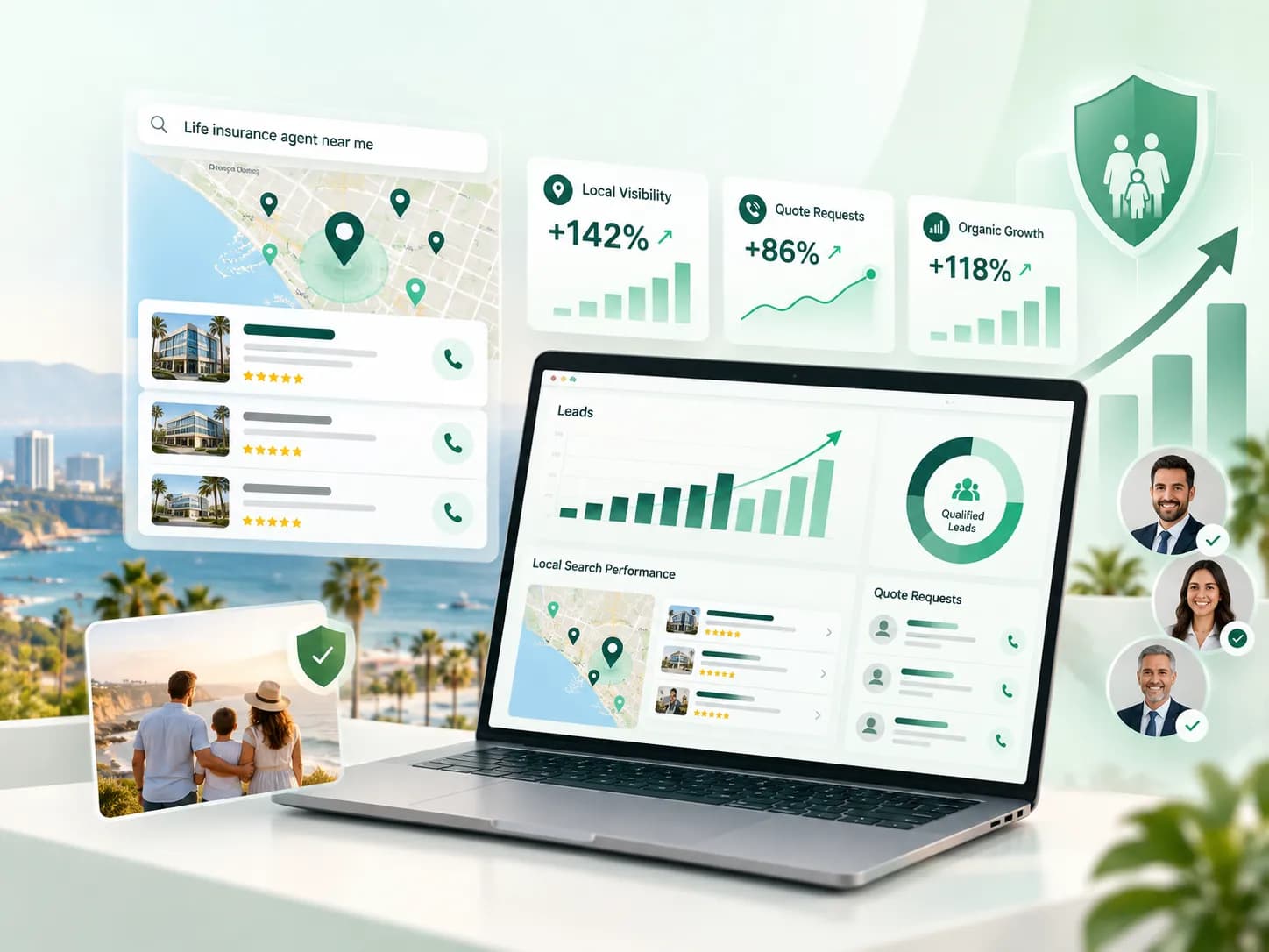 SEO and local search dashboard for life insurance agents and brokers in Orange County