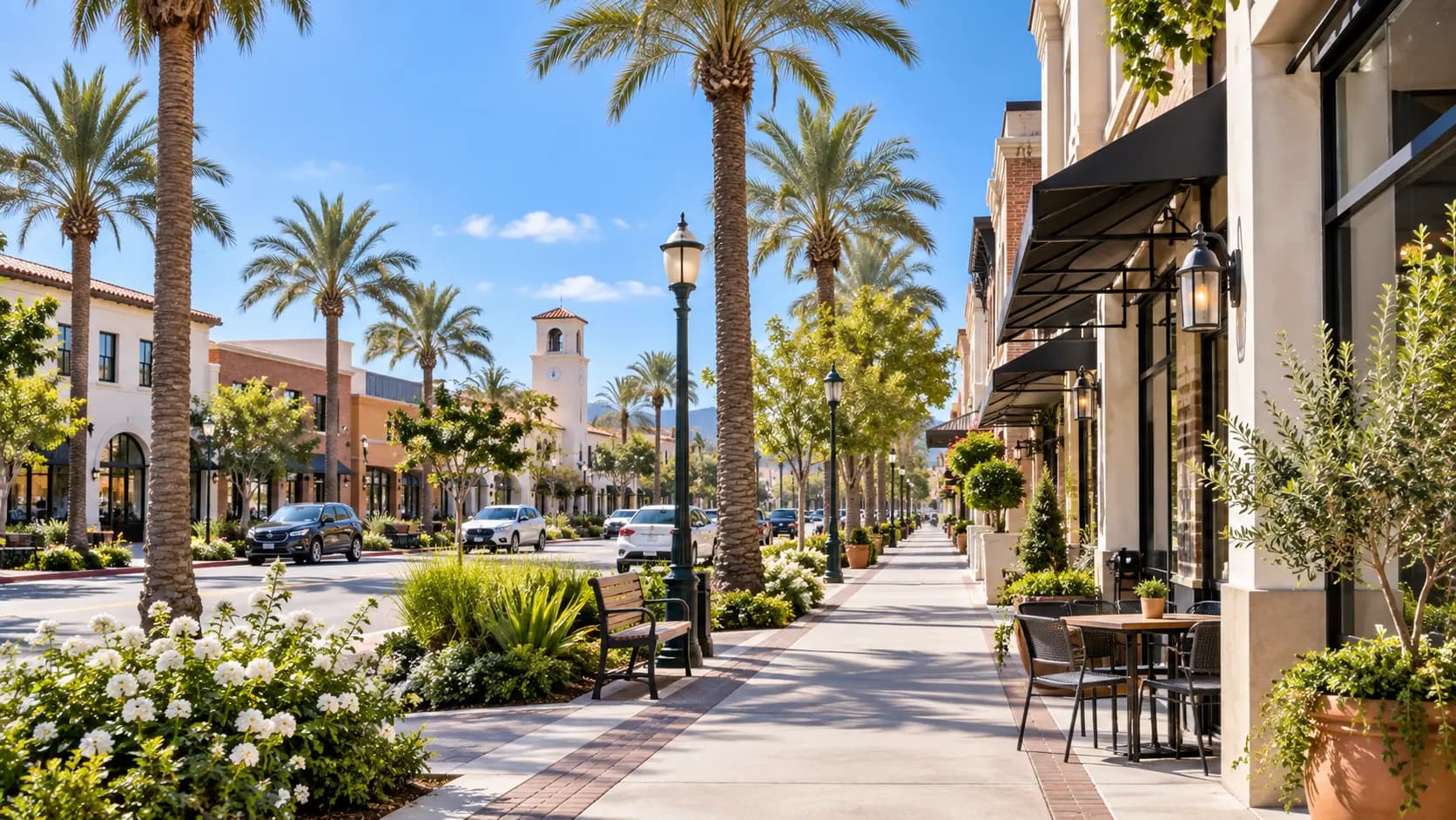 Illustrative streetscape representing the business community of Tustin, California