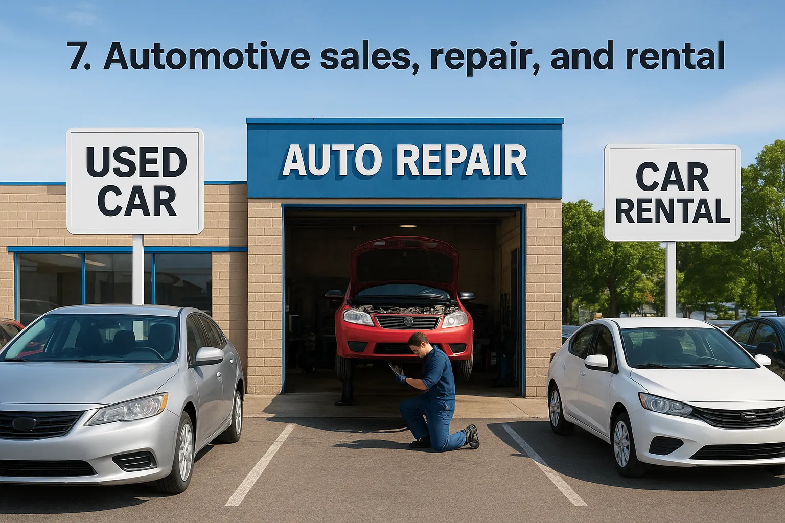 7. Automotive sales, repair, and rental