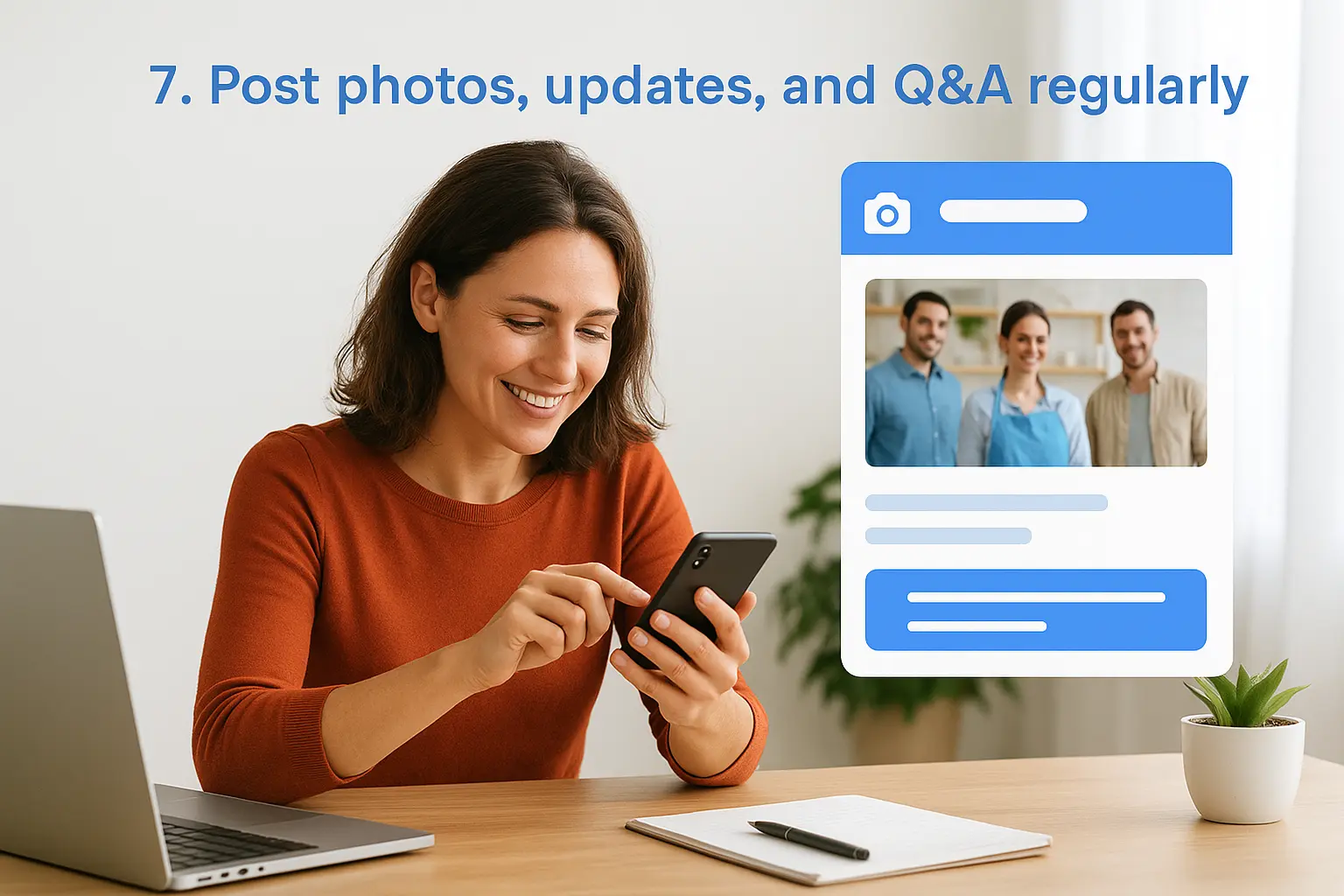 7. Post photos, updates, and Q&A regularly