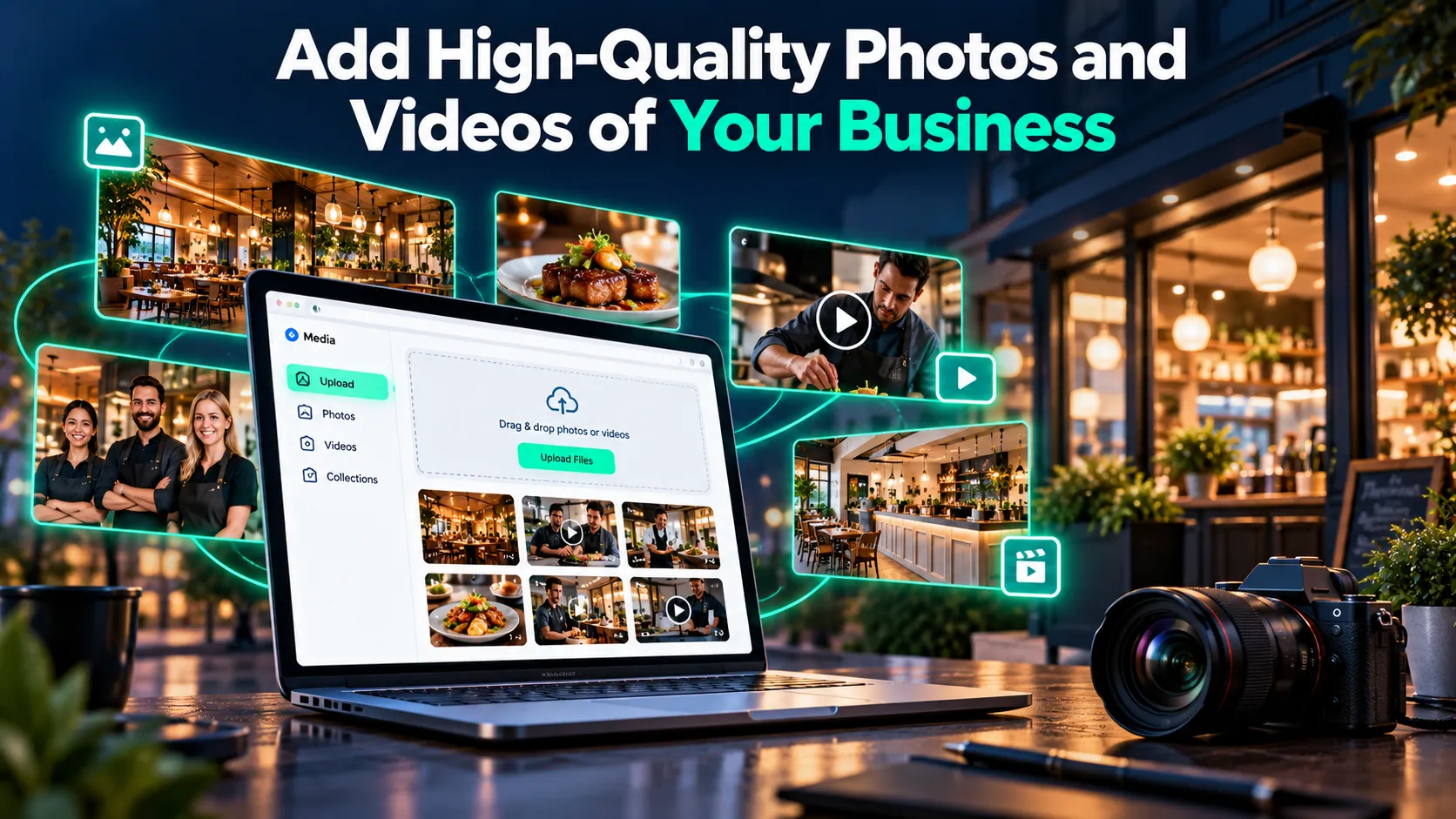 Infographic about adding quality photos and videos to a Google Business Profile