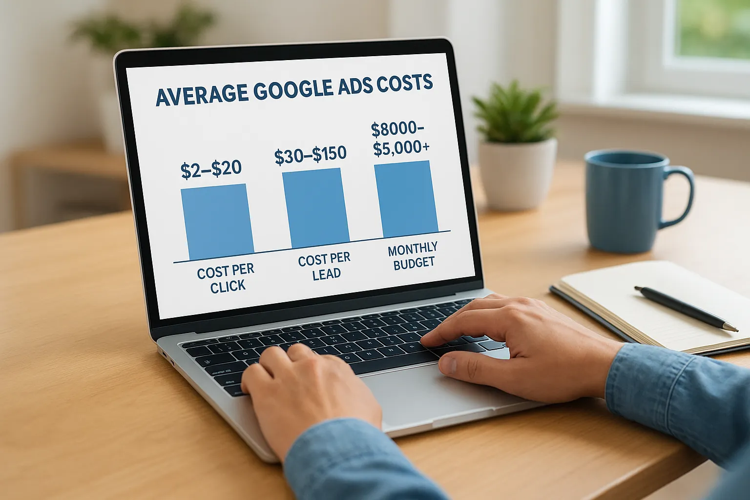 Average Google Ads costs by click, lead, and month