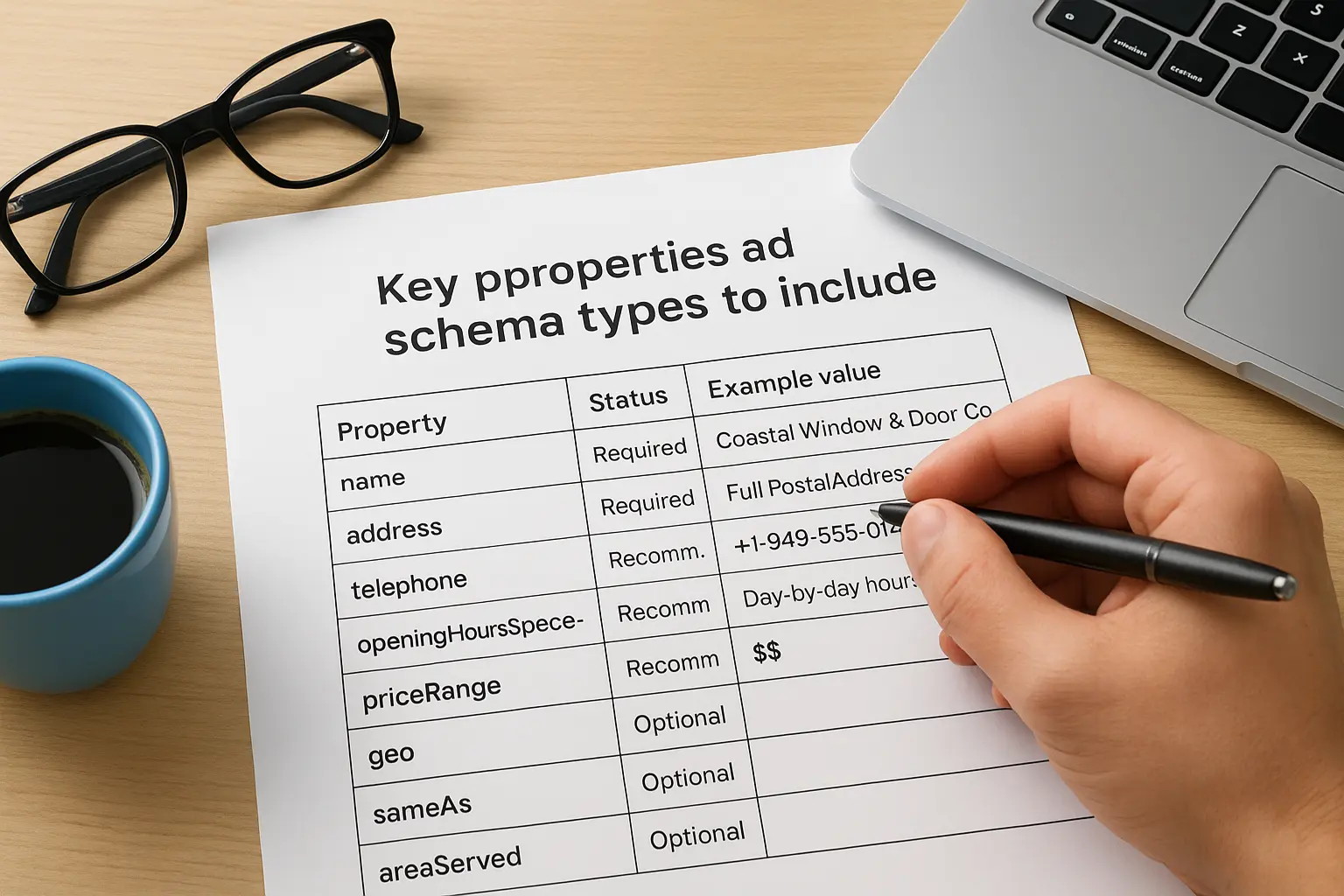 Key properties and schema types to include