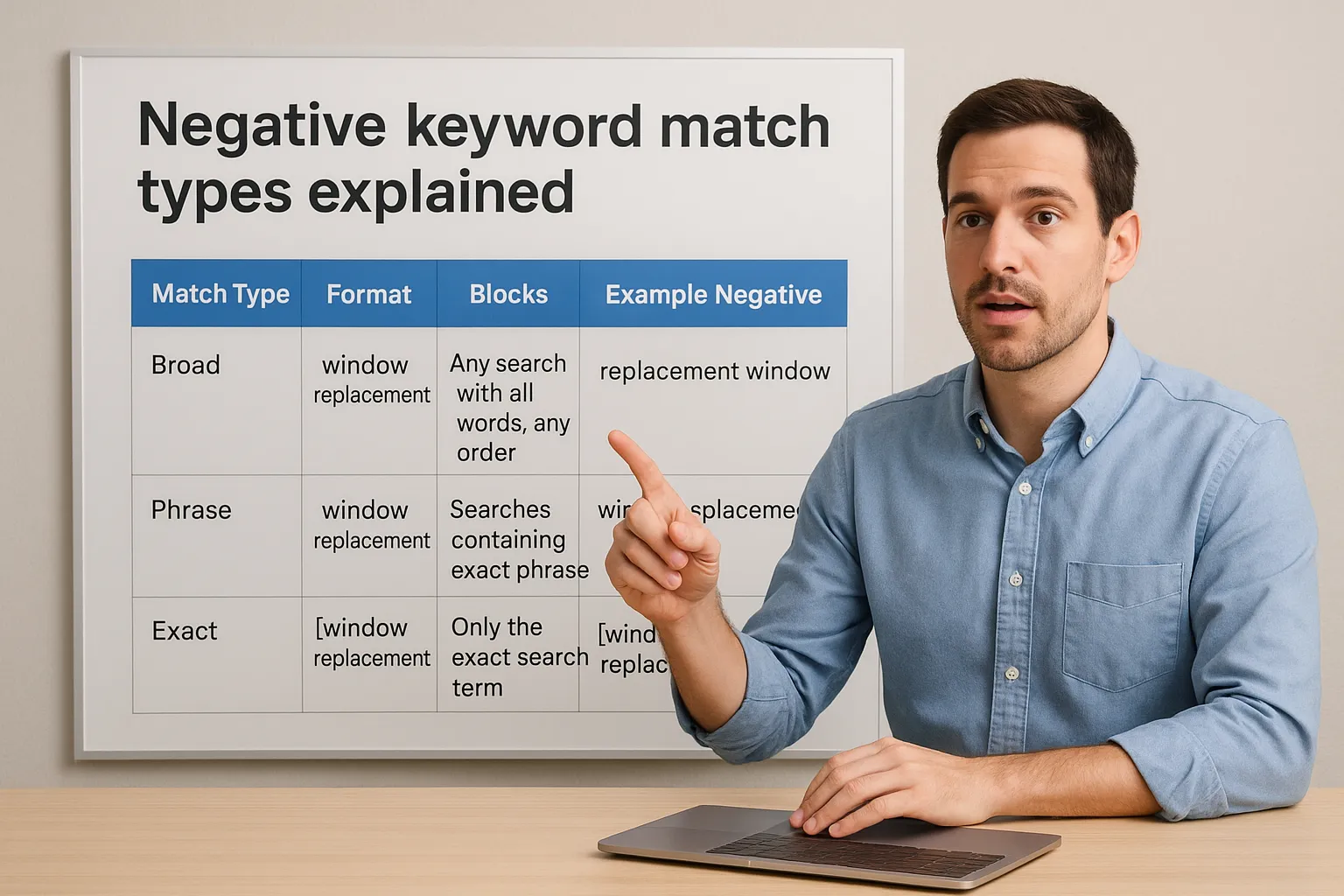 Negative keyword match types explained