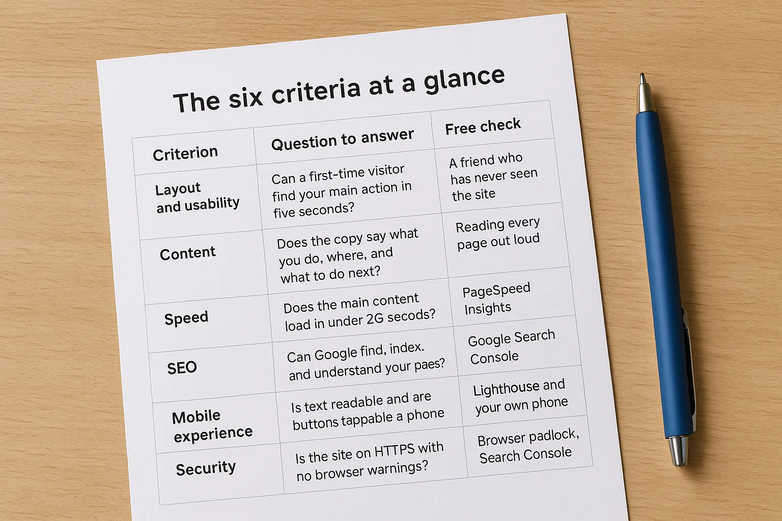 The six criteria at a glance
