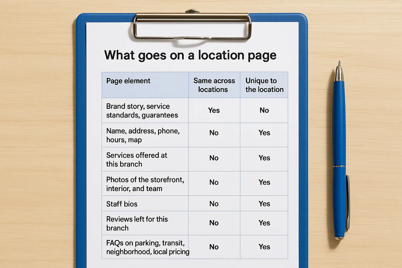 What goes on a location page